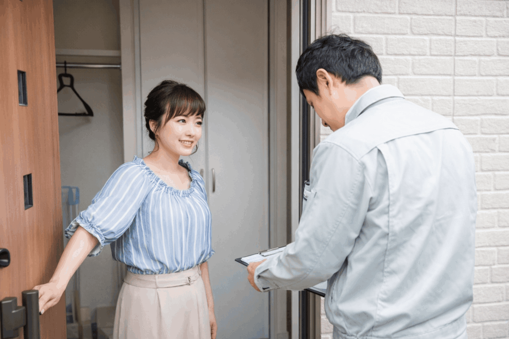 解体工事前の近隣挨拶の様子